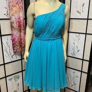 99GOWN Grecian Style One Shoulder Turquoise Prom Dress